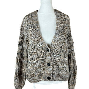 Elsamanda Women's Sz Small Brown Wool Open Knit 3 Button Cardigan Sweater